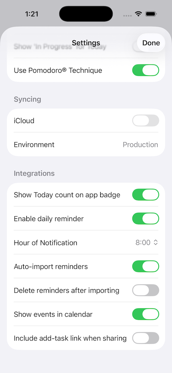 Settings Integrations