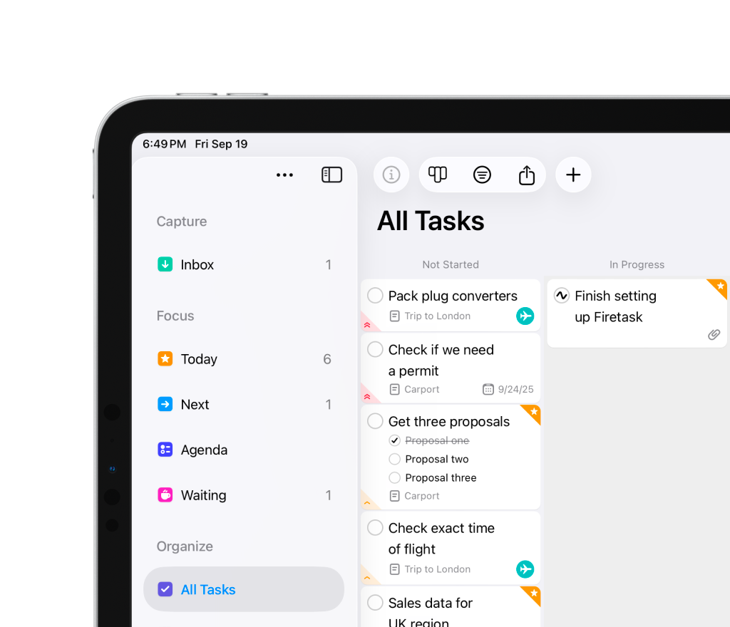 See tasks on a Kanban board in Firetask