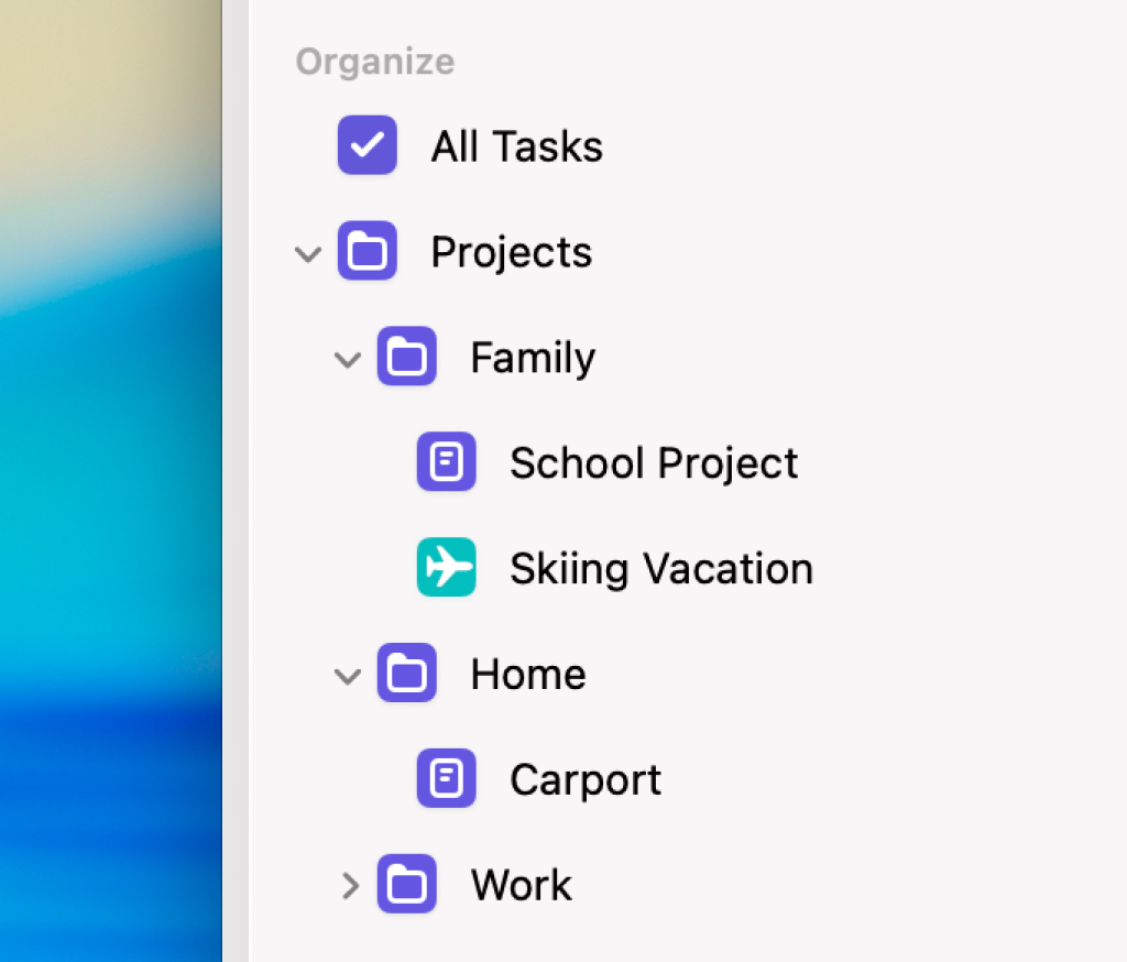 Organize using projects in Firetask